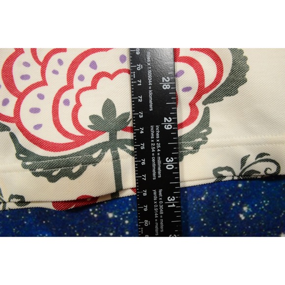 Extracurricular Polo Shirt Mens Medium Floral Print Cream Navy Collar Golf - Picture 8 of 8